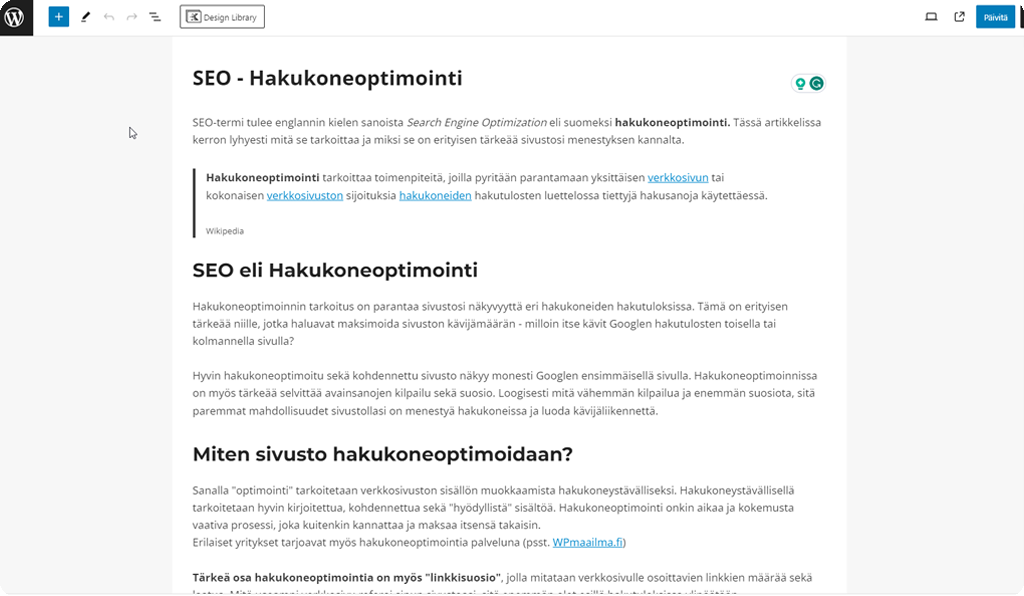 Sivuston sisältö